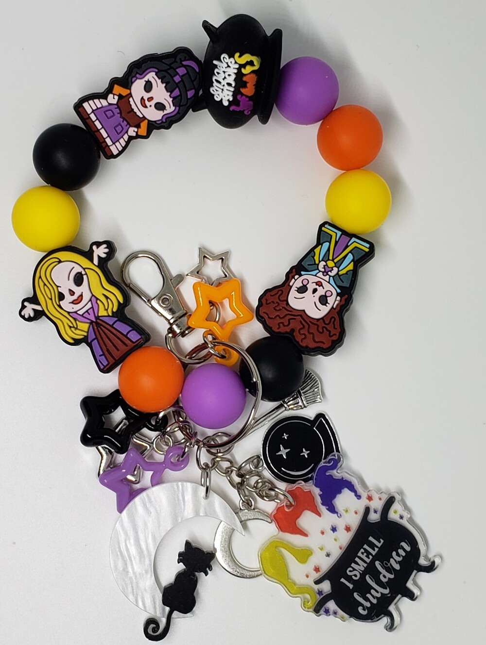 Handmade Halloween Hocus Pocus Silicone Focal Bead Wristlet Keychain Bracelet